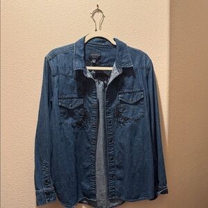 Lucky Brand Dark Blue Distressed Denim Shirt